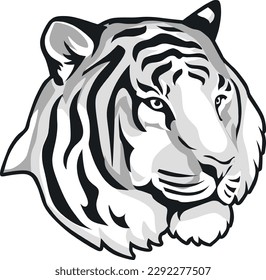 Tiger Face Expression Illustration. Tattoo Art. Vector.