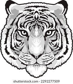 Tiger Face Expression Illustration. Tattoo Art. Vector.