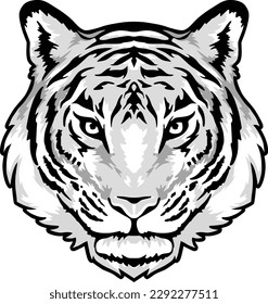 Tiger Face Expression Illustration. Tattoo Art. Vector.