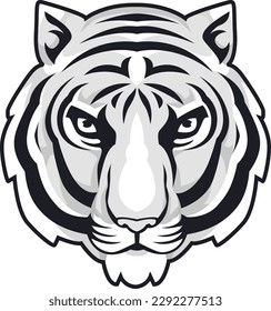 Tiger Face Expression Illustration. Tattoo Art. Vector.