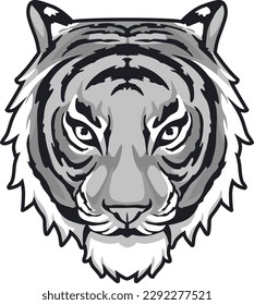 Tiger Face Expression Illustration. Tattoo Art. Vector.