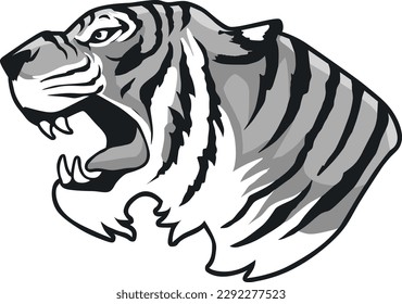 Tiger Face Expression Illustration. Tattoo Art. Vector.