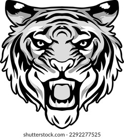 Tiger Face Expression Illustration. Tattoo Art. Vector.