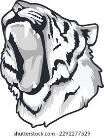 Tiger Face Expression Illustration. Tattoo Art. Vector.