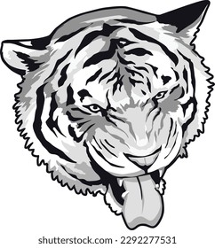 Tiger Face Expression Illustration. Tattoo Art. Vector.