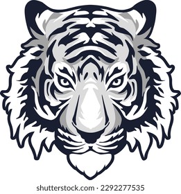 Ilustración de expresión de cara de tigre. Vector de arte tatuaje.