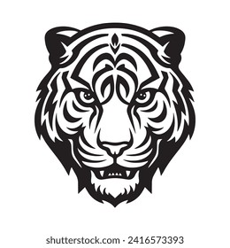 Vista frontal de la cara del tigre en blanco y negro estilo de la línea del logotipo