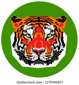 
tiger face in green circle