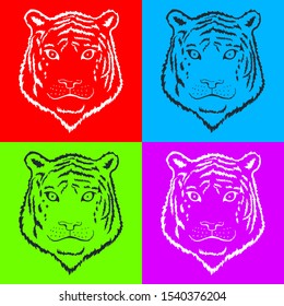 Tiger face or head. Hand drawn Tiger Head animal or predator isolated on white background. Vector illustration