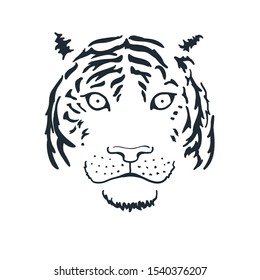 Tiger face or head. Hand drawn Tiger Head animal or predator isolated on white background. Vector illustration