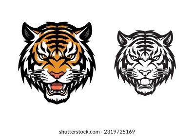 Tiger face head logo, symbol, icon, vector illustration, Tattoo style, esports