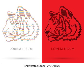 Tiger face, Head, side view, designed using colorful rainbow line, graphic vector.