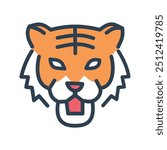 Tiger face icon. Orange and black cartoon illustration of a tiger