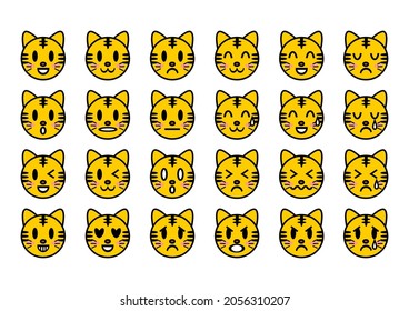 Tiger face icons set. Types of facial expressions. Vector illustration. 