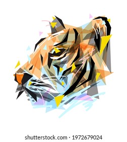 tiger face illustration in low poly style with geometrical shapes