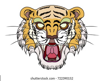 Tiger face isolate vector.hand drawn tiger roaring tattoo.