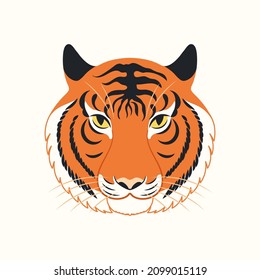 Tiger face, isolated on white. Jungle wildlife, wild animal. Asian zodiac sign, astrological symbol. Hand drawn style vector illustration. 2022 Chinese New Year card, banner, poster, horoscope element