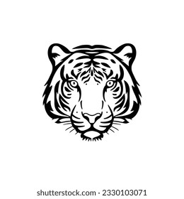 Tiger Gesicht Logo von Tierkopf Silhouette Clip-Vektorgrafik, Raubtier-Symbol, Wildkatzen Maskottsymbol. Einzeln auf weißem Hintergrund.