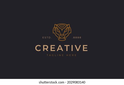 Tiger Face Logo Design. Big Wild Cat Head Geometry Line Art Icon Design Template