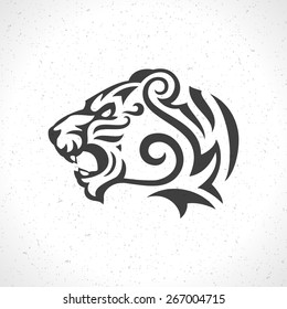 Tiger Face Logo Emblem Template Mascot Symbol For Business Or Shirt Design. Vector Vintage Design Element.