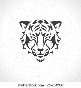 Tiger face logo emblem template mascot symbol for business or shirt design. Vector Vintage Design Element.