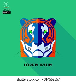 Tiger face logo emblem template for business or t-shirt design. Art Nouveau Vector Design Element. Flat style