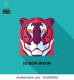 Tiger face logo emblem template for business or t-shirt design. Art Nouveau Vector Design Element. Flat style