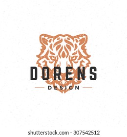 Tiger face logo hand drawn vintage design element for labels, badges, stickers, emblems vector illustration.