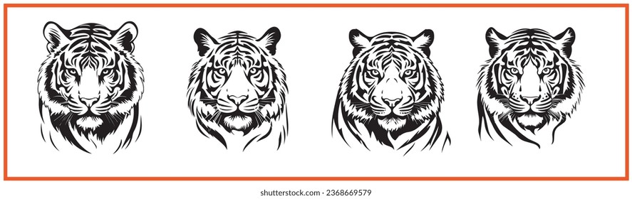 conjunto de iconos de ilustraciones vectoriales con el logotipo de la cara del tigre