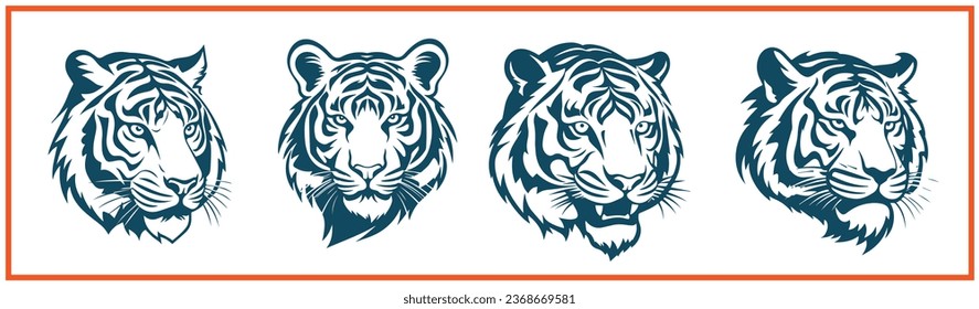 tiger face logo style vector illustrations icon set