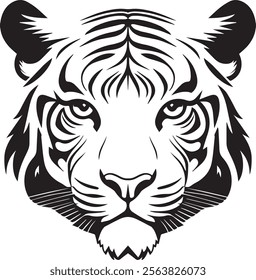 Tiger face logo template.Monochrome vector illustration.Isolated objects. eps 10.Black and white