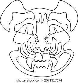Tiger face mask. Chinese horoscope. Continuous line drawing. Vector illustration. Isolated on white background 