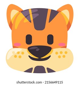 Tiger face mask illustration smile head wild animal smile and shape design cartoon flat kids children drawing