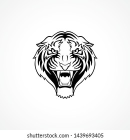 Tiger face mask logo tatoo black on white background vector illustration