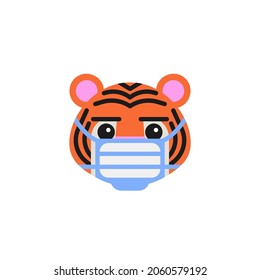 Tiger Face with Medical Mask flat icon, vector sign, tiger face emoji colorful pictogram isolated on white. Symbol, logo illustration. Flat style design