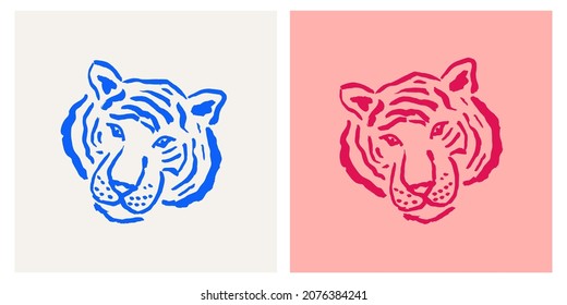 Tiger face modern doodle brush abstract trendy illustration