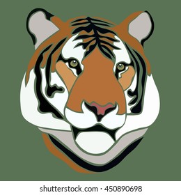 Tiger face on green, vector