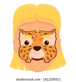 Tiger face painted on child icon. Child's face painted like a tiger. Vector icon for web design isolated on white background