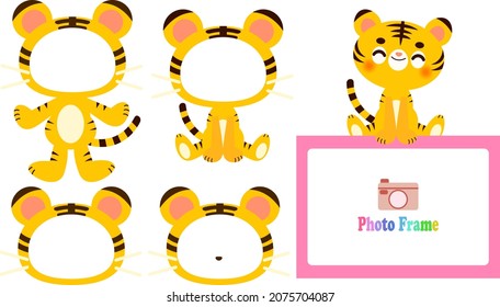 Tiger face photo frame illustration set