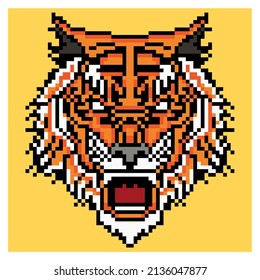tiger face pixel art vector