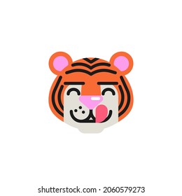 Tiger Face Savoring Food flat icon, vector sign, tiger face emoticon colorful pictogram isolated on white. Symbol, logo illustration. Flat style design