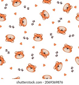 patrón ininterrumpido de cara de tigre, diseño animal lindo para ropa de bebé, ilustración vectorial