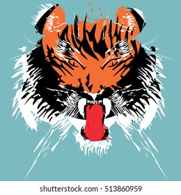 Tiger Face sign, illustrations and element with splashes texture.