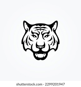 Tiger face silhouette vector, angry black tiger for logo or icon
