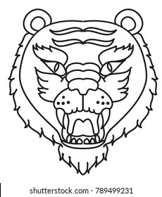 Tiger face silhouette vector isolate on white background.Line art and doodle tiger head.Japanese style tiger face for tattoo.Tiger roaring