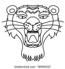 Tiger face silhouette vector isolate on white background.Line art and doodle tiger head.Japanese style tiger face for tattoo.Tiger roaring
