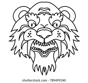 Tiger face silhouette vector isolate on white background.Line art and doodle tiger head.Japanese style tiger face for tattoo.Tiger roaring