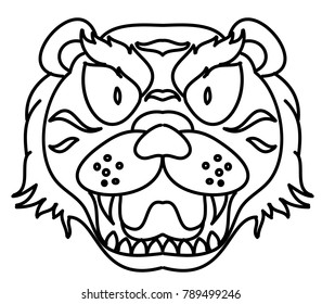Tiger face silhouette vector isolate on white background.Line art and doodle tiger head.Japanese style tiger face for tattoo.Tiger roaring