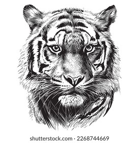 Tiger face sketch hand drawn in doodle style illustration