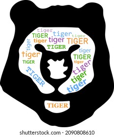 esténcil de la cara del tigre con numerosas inscripciones dentro del tigre